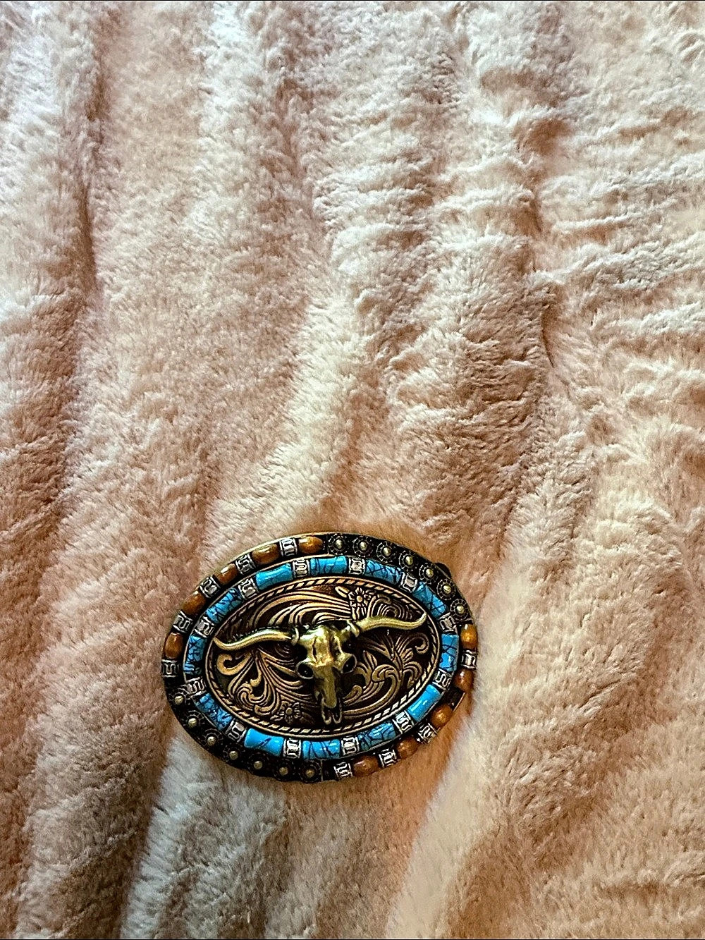 Engraved Western Buckle in Brown & Blue
